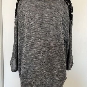Marbled black and silver top with lace detail